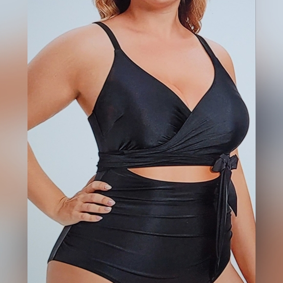 NWT Plus Size One Piece Padded Wrap Around  Open Cutout bathing suit swim - Picture 5 of 12